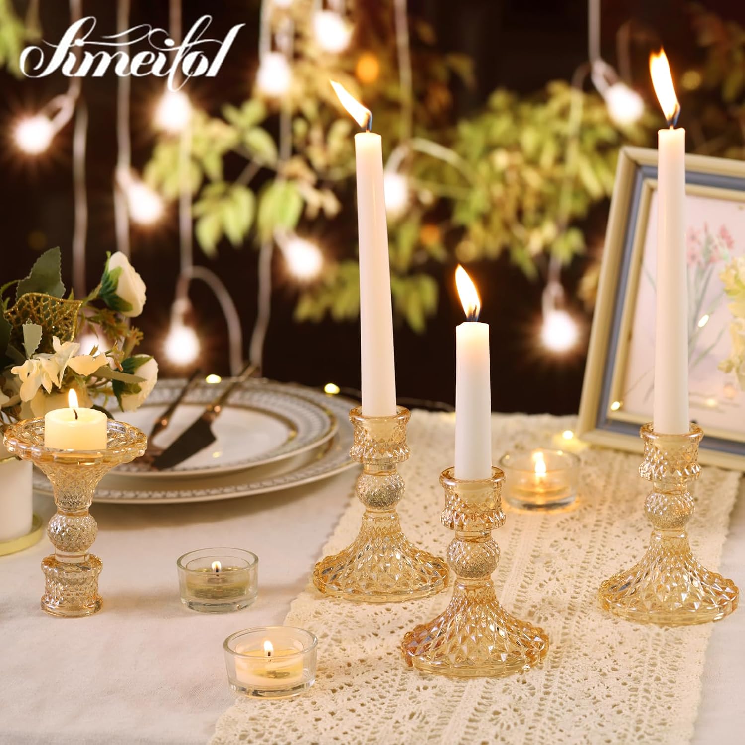 Gold Candle Holder Set of 12, Glass Taper Candle Holders Bulk | Gold Candlestick Holders, Candle Stick Holder for Table