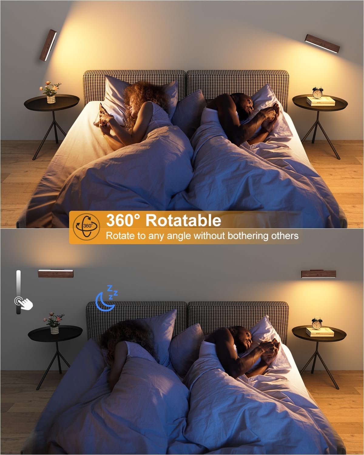 Rechargeable Wood Wall Sconce (2 Pack) with Remote & Touch, 5200mAh Battery Operated Wall Lights with 3 Color