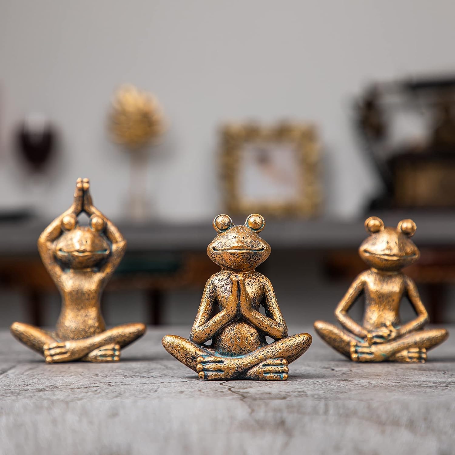 Figurines / 3-Piece Yoga Decor Set / Frog / Bronze