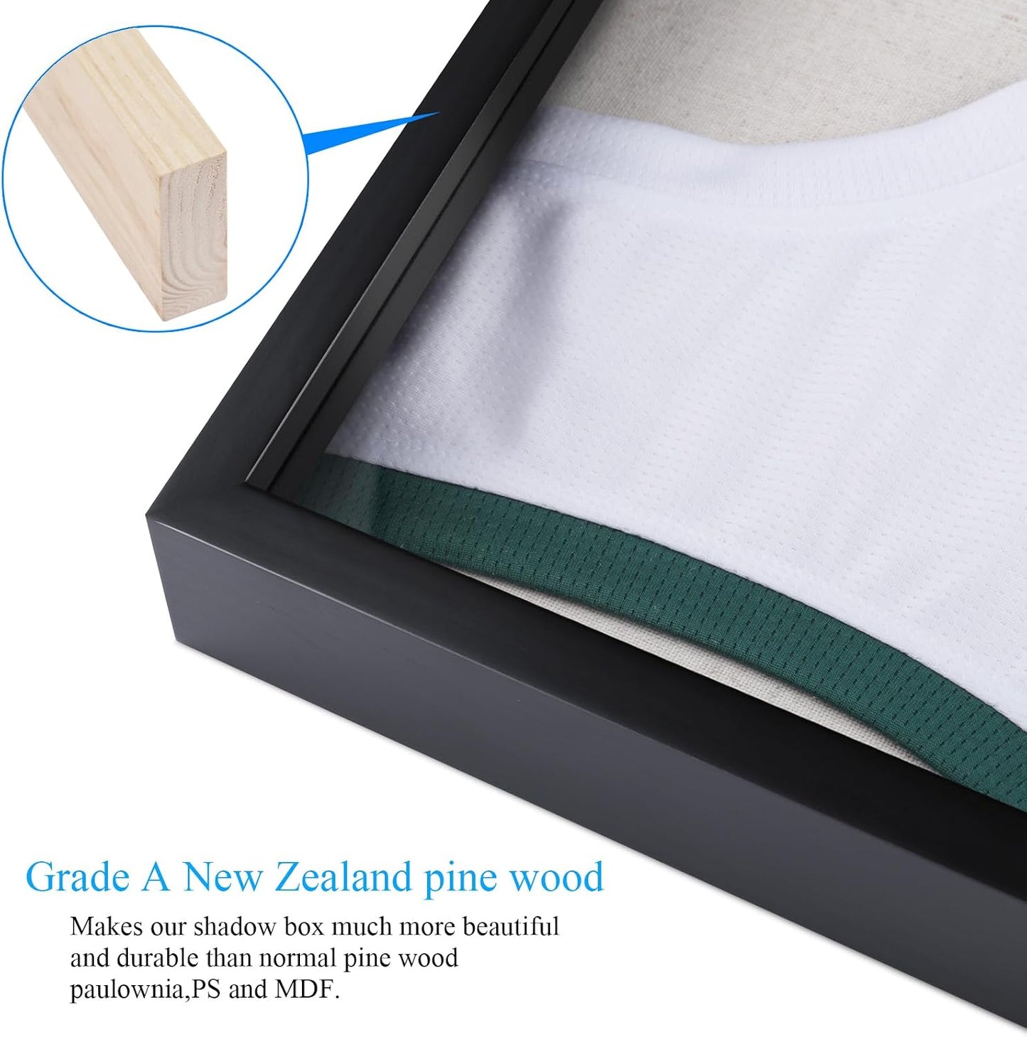 1DOT2 16x20 Jersey Frame Display Case Large Shadow Box, Black | Grade A Natural Pine Wood, HD Acrylic Front, Metal