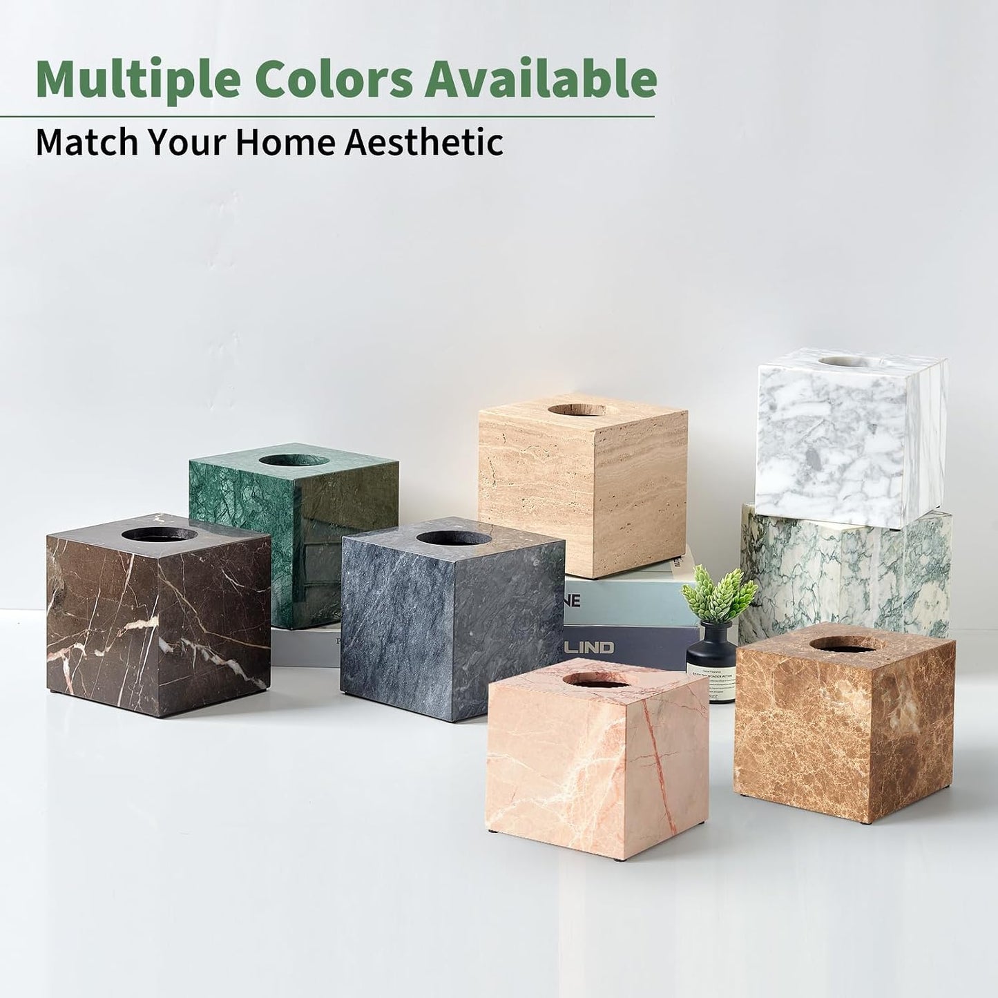 Square Marble Tissue Box Holder / Green / 5.5 Inch