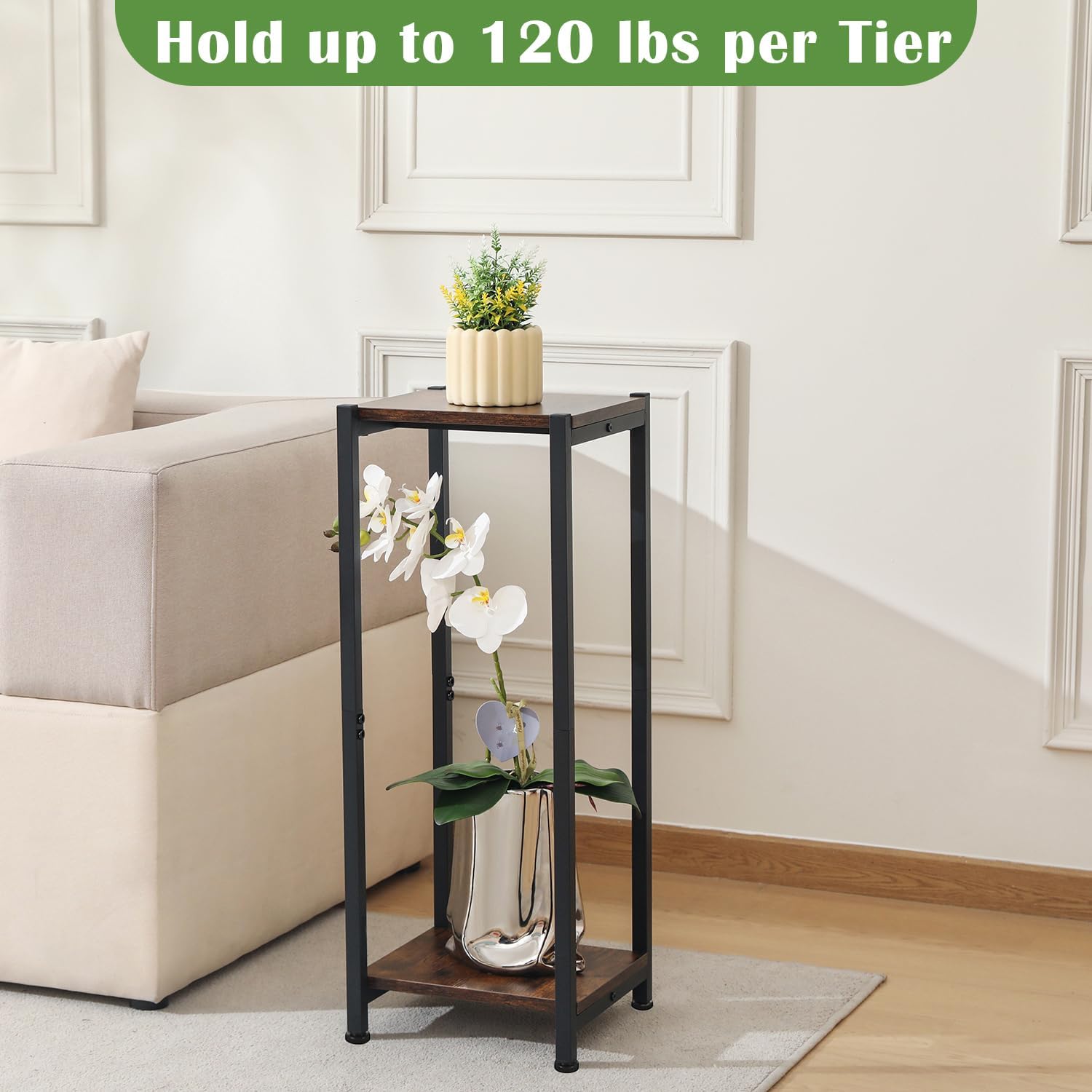 Dipion 31 Inch Tall Plant Stand Indoor,2 Tier Pedestal Stand,Rustic Brown | Rock-Solid Stability,Adjustable