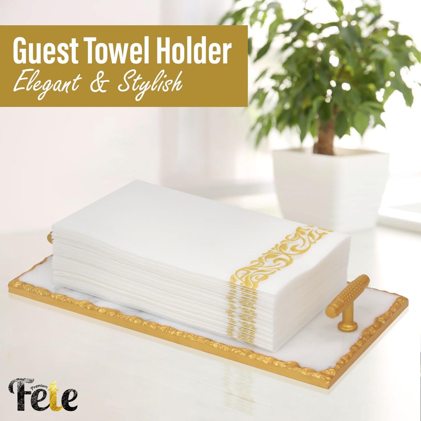 Marble Tray / Guest Towel Holder Tray / Gold Rim