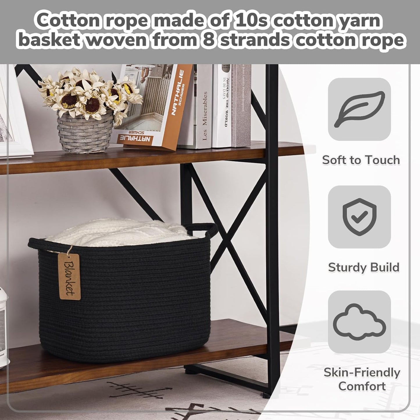Woven Baskets for Storage / Black / 13"L x 10"W x 9"H