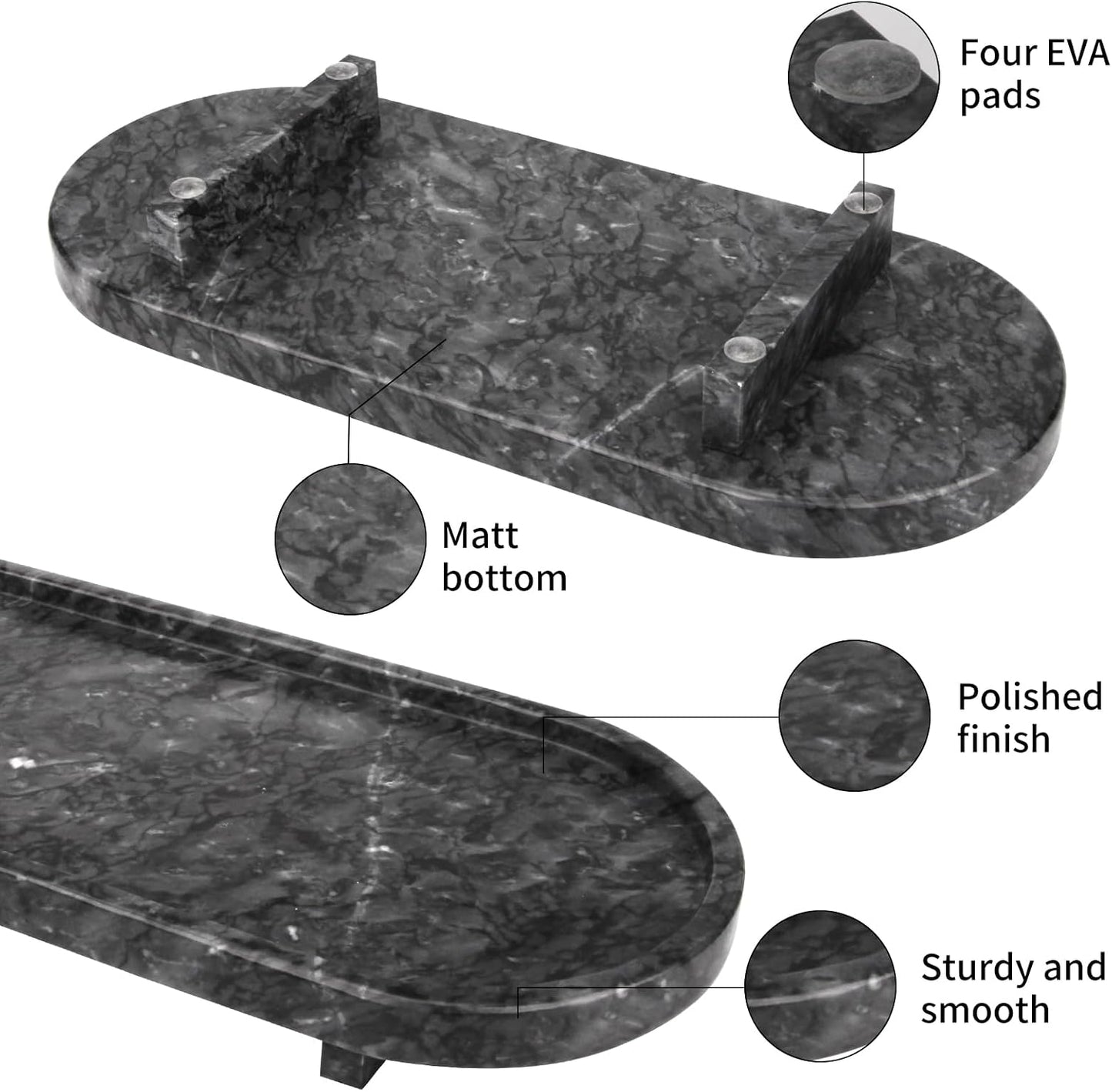 Marble Oval Bathroom Vanity Tray / Black Grey with Leg