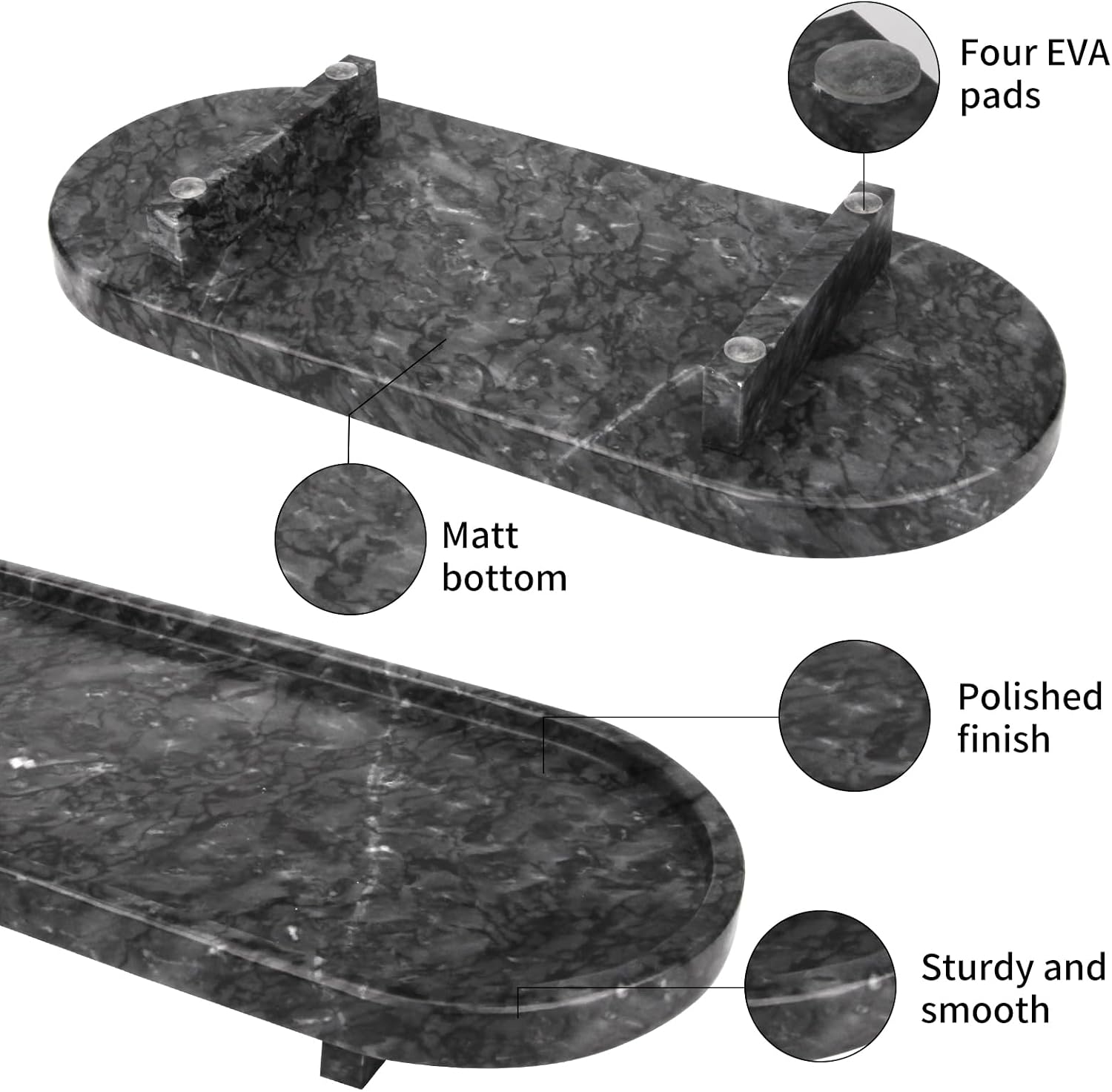 Marble Oval Bathroom Vanity Tray / Black Grey with Leg