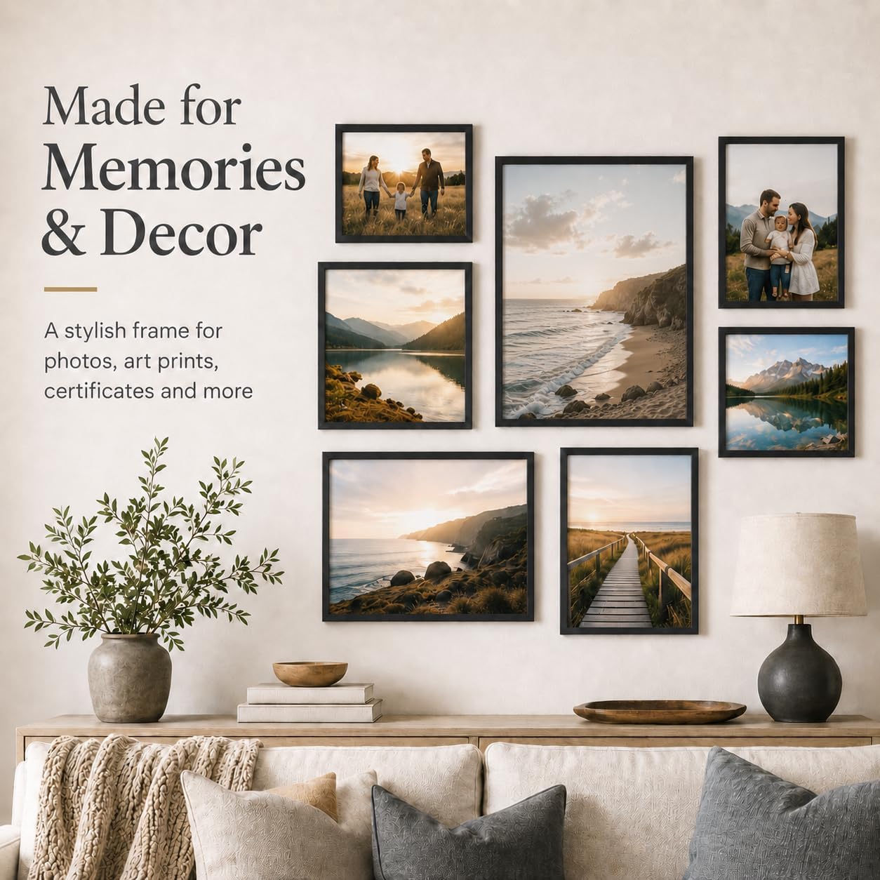 JCJMY 7x10 Picture Frame Set of 6 Black for Wall Hanging or Tabletop- Wall Mounting Horizontally or Vertically, 7 x 10
