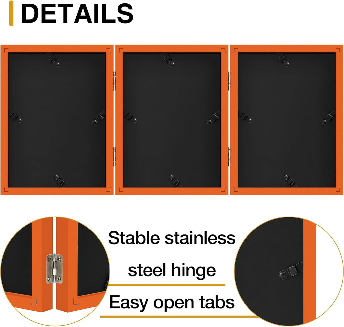 decorUhome Orange Triple 5x7 Picture Frame Vertical, MDOR08 | "Z" Shape Folding Design Engineered Wood Trifold Photo