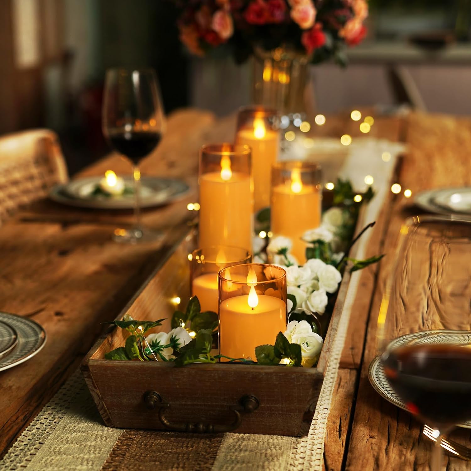 Homemory Amber Flickering Flameless Candles, Battery Operated Acrylic LED Pillar Candles with Remote Control and Timer