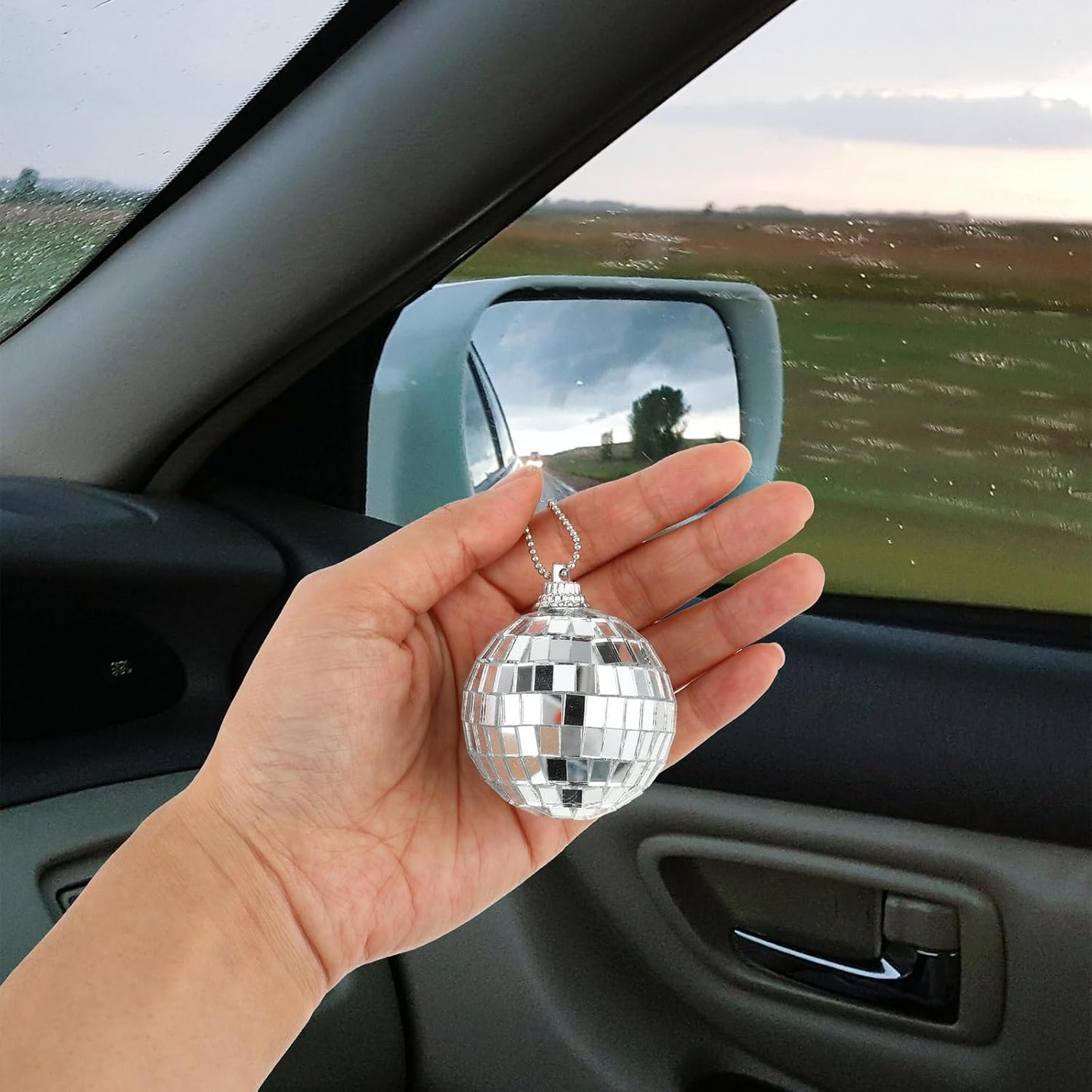 Mirror Disco Ball Car Charm / Silver / Set of 2