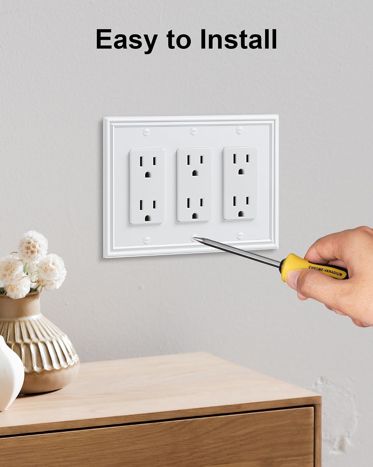 2-Pack Zinc Alloy Tripple Decorator Outlet Cover Plate, Solid Switch Cover | Durable Wall Plates for Electrical