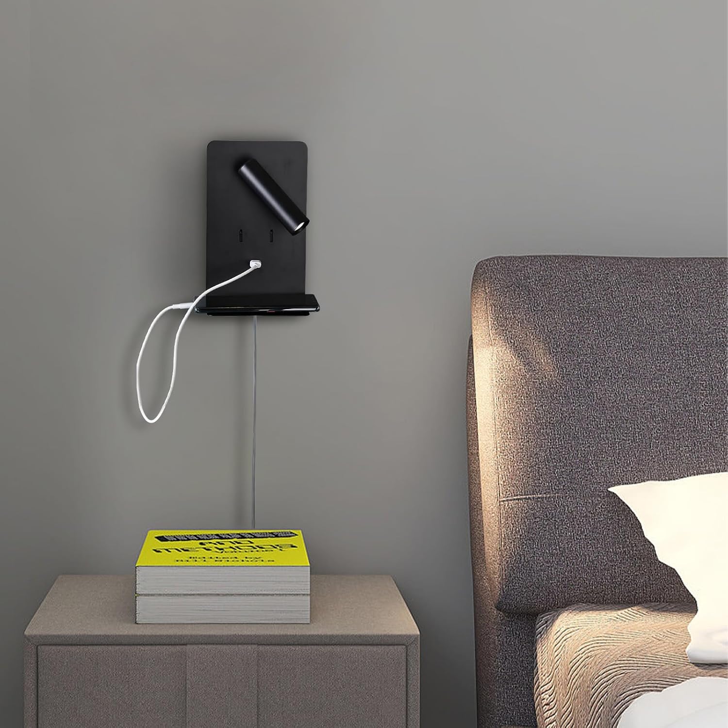 ZEROUNO Plug in Wall Sconce with Switch LED Bedside Lamp Bedroom Wall Mounted Reading Light with USB Port Wall Lighting