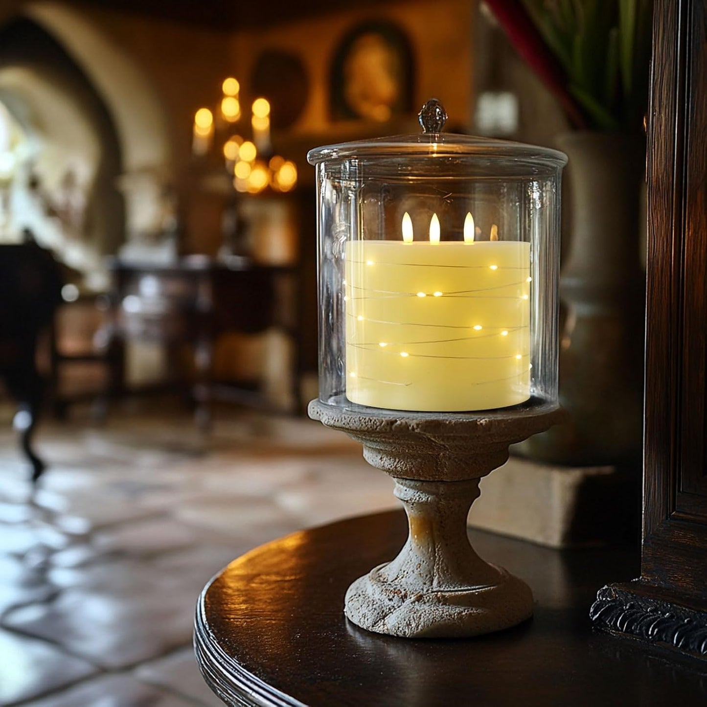 Amagic 3 Wick Extra Large Flameless Candles with Timer Remote, String Light | 6"x6" Real Wax Battery Operated LED