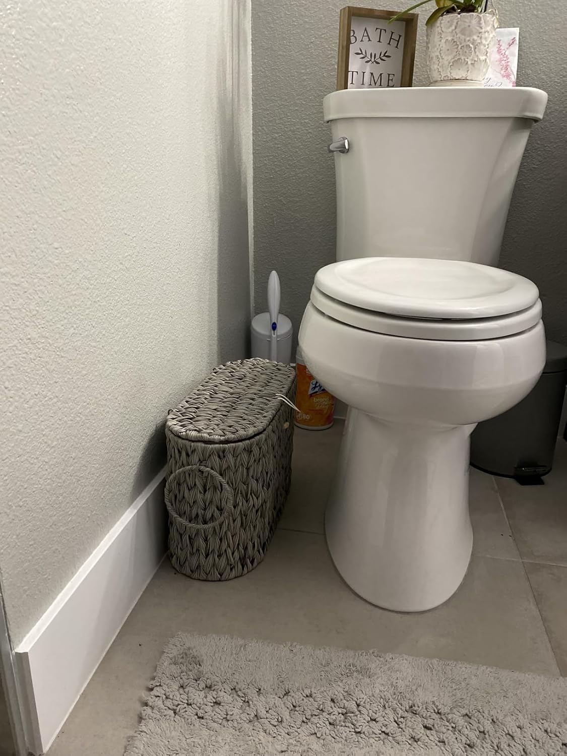 Coeusy Toilet Paper Storage Basket with Lid,Wicker Toilet Paper Holder Stand,Narrow Decorative Woven Bathroom Basket