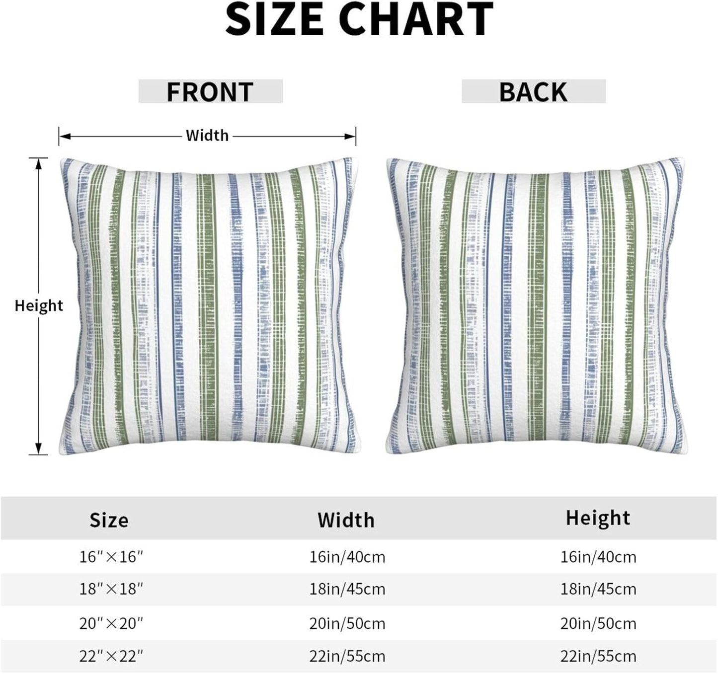 Boho Blue and Sage Green Striped Throw Pillow / 18 x 18 / Boho Blue Sage Green Striped / Set of 2