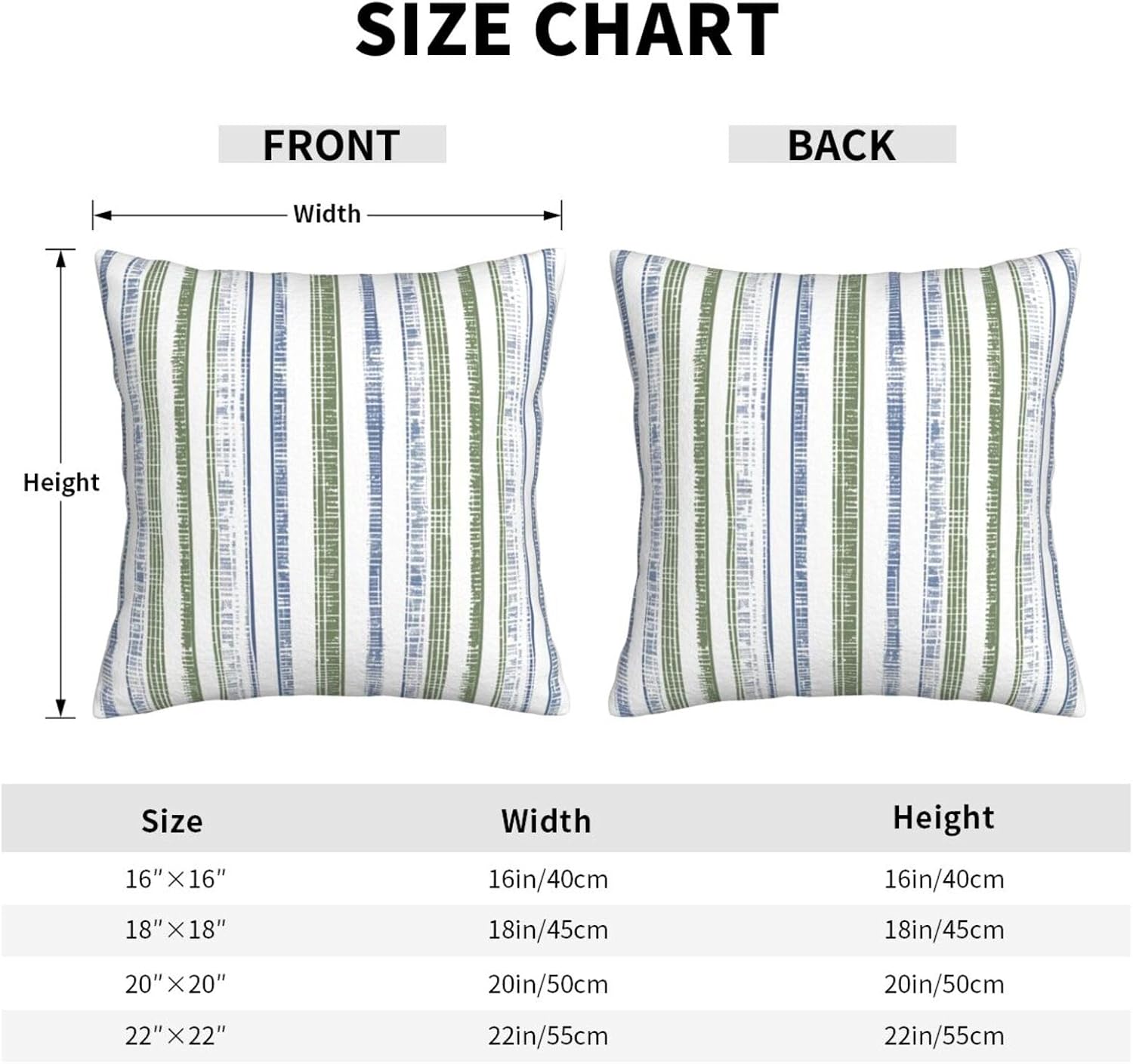 Boho Blue and Sage Green Striped Throw Pillow / 18 x 18 / Boho Blue Sage Green Striped / Set of 2