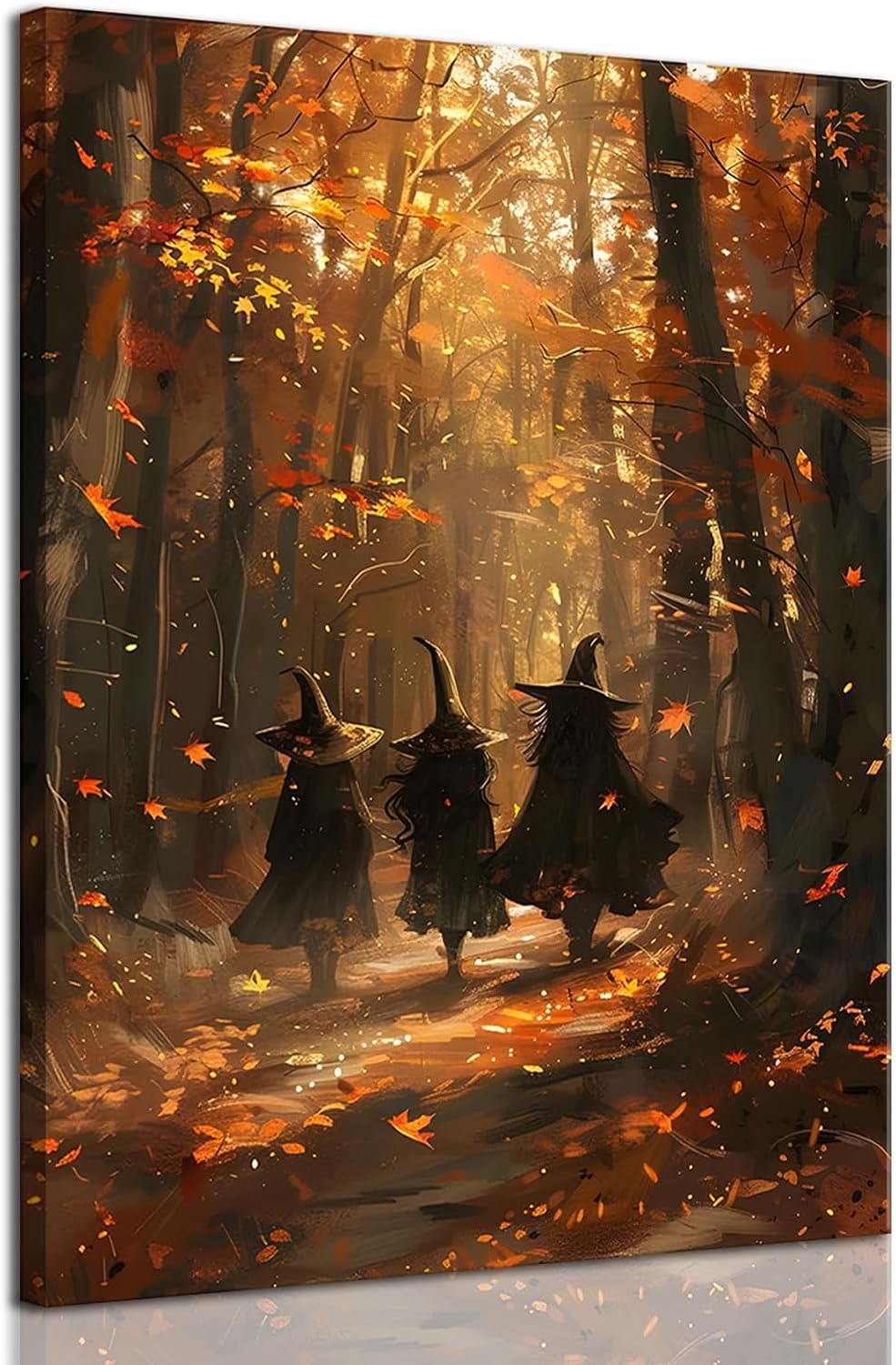 ILLBDR Halloween Witch in Autumn Forest Canvas Wall Art 12x16 inch