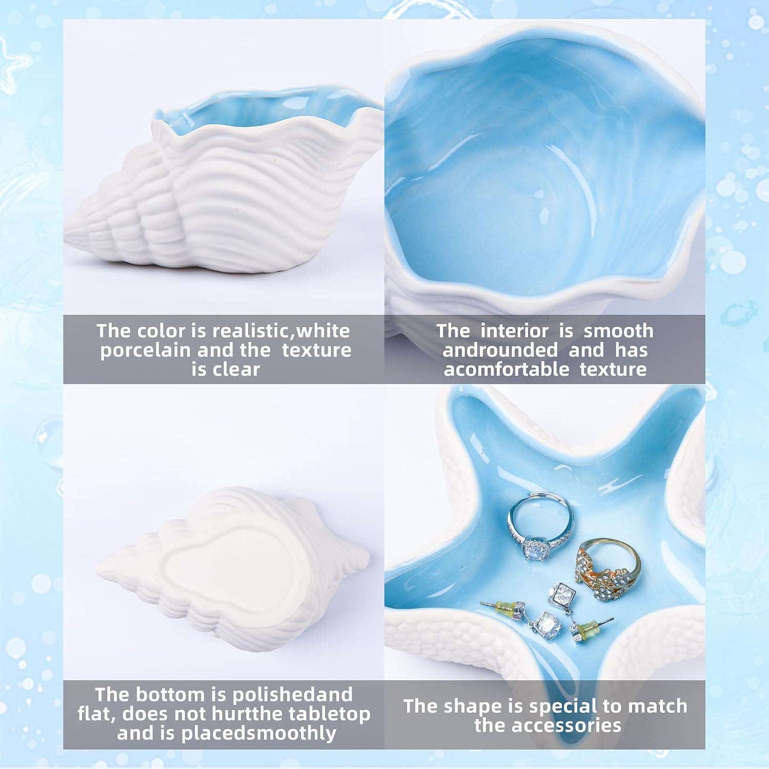 Ocean Ceramic Jewelry Tray / Starfish&conch / Set of 2