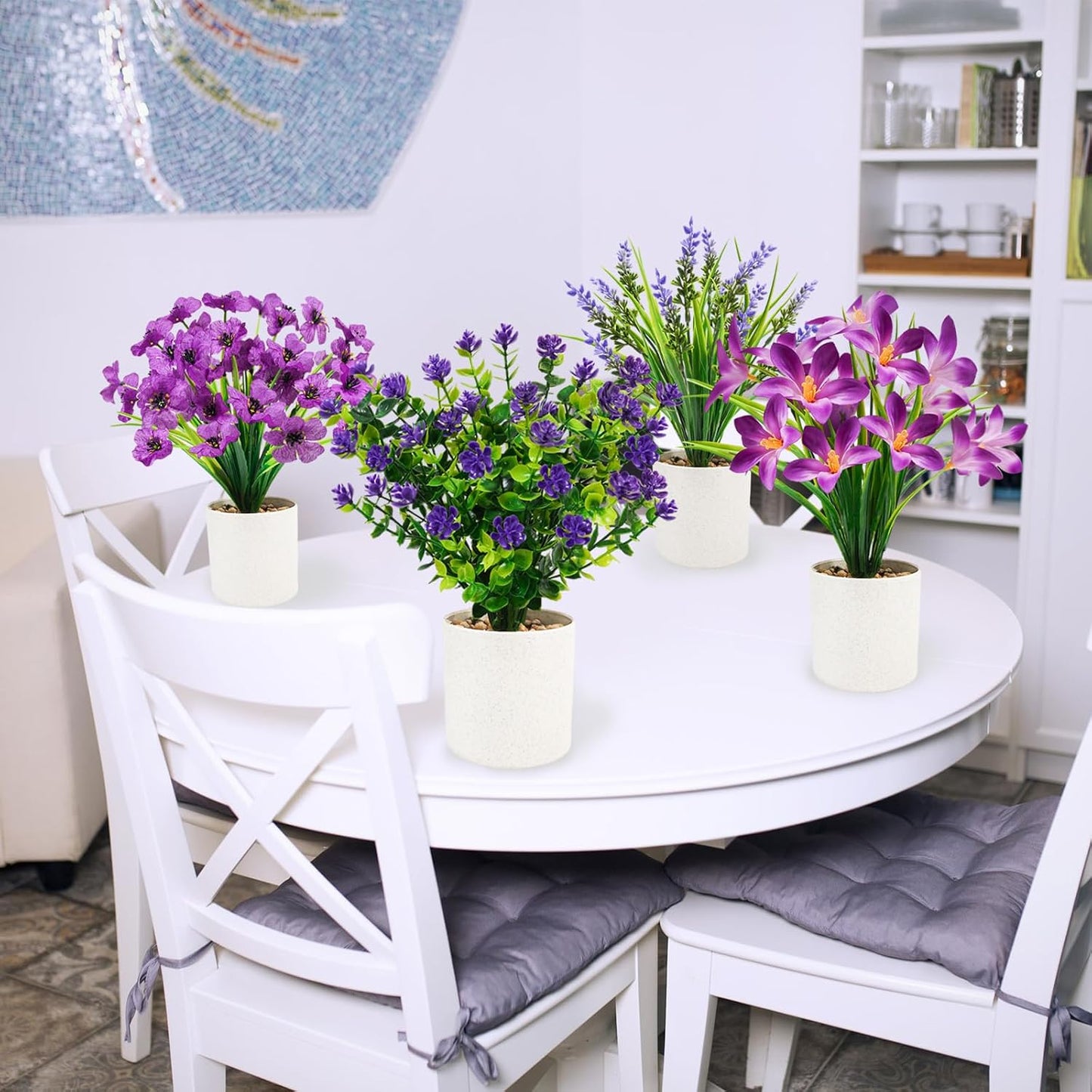 Artificial Flowers in Pots / Purple / Set of 4