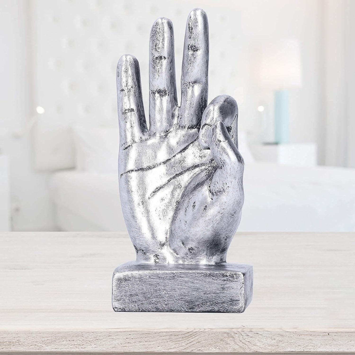 Hand Finger Gesture Desk Statues / Silver