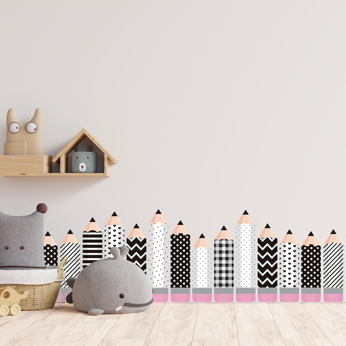 8 Sheet Wall Decals Minimalist Pencil Peel and Stick Wall Decals Self Adhesive / Black White Pencil