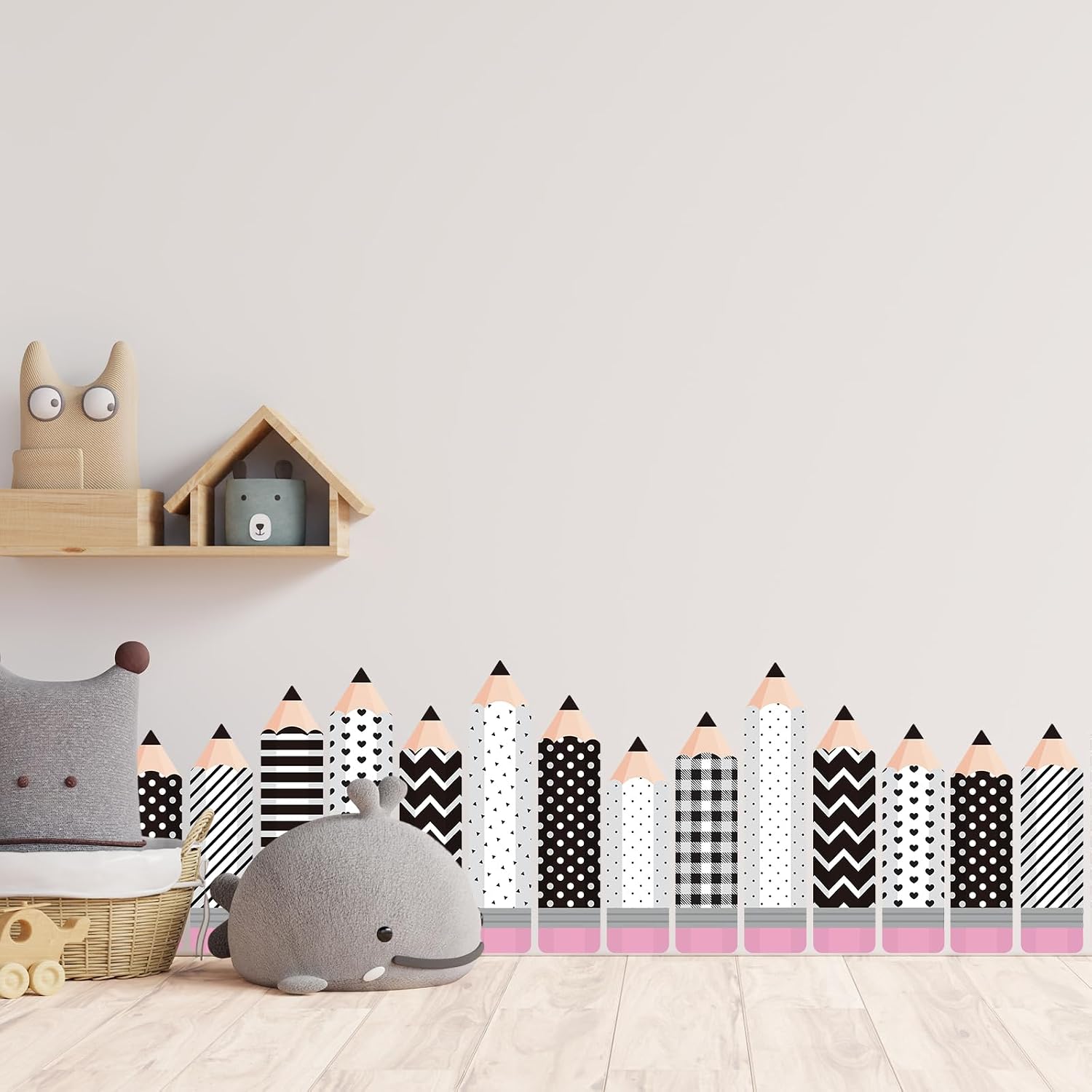 8 Sheet Wall Decals Minimalist Pencil Peel and Stick Wall Decals Self Adhesive / Black White Pencil