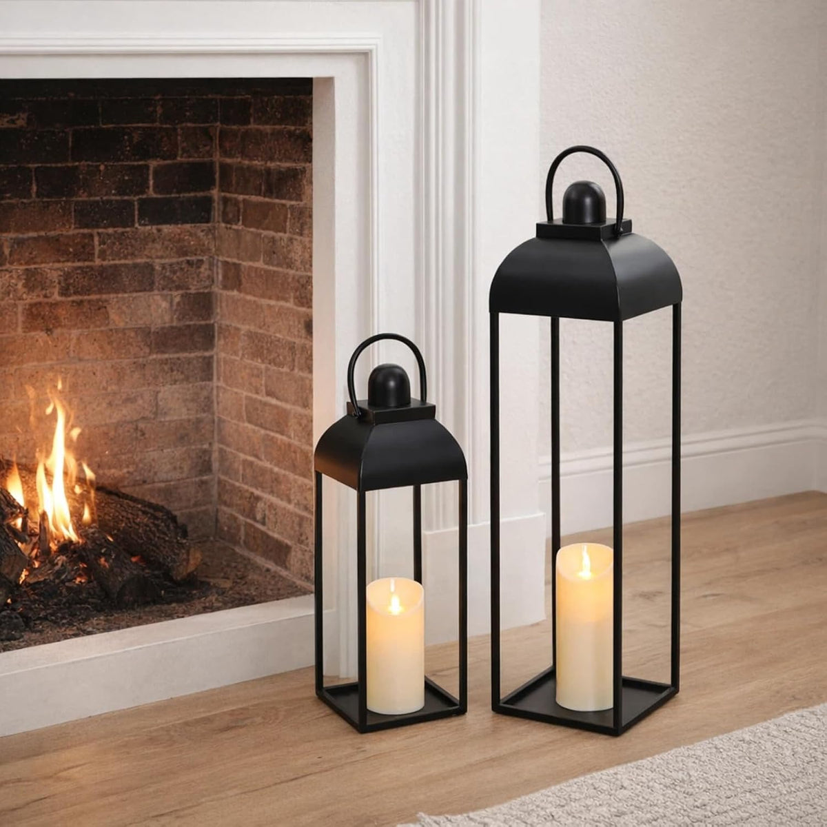 25'' 19'' Lanterns Decorative Outdoor Indoor, Black Metal Outdoor Lanterns | Set of 2 No Glass Modern Farmhouse