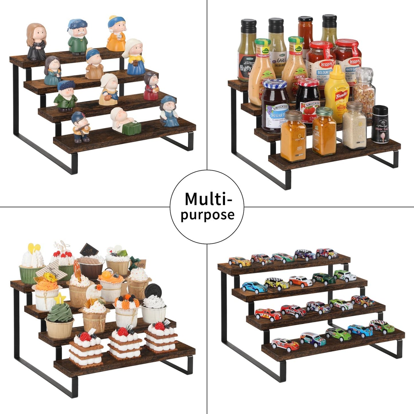 YINMIT Wooden Display Riser Stand, Tiered Perfume and Cologne Organizer Stand, 4 Tier Spice Rack Organizer, Rustic
