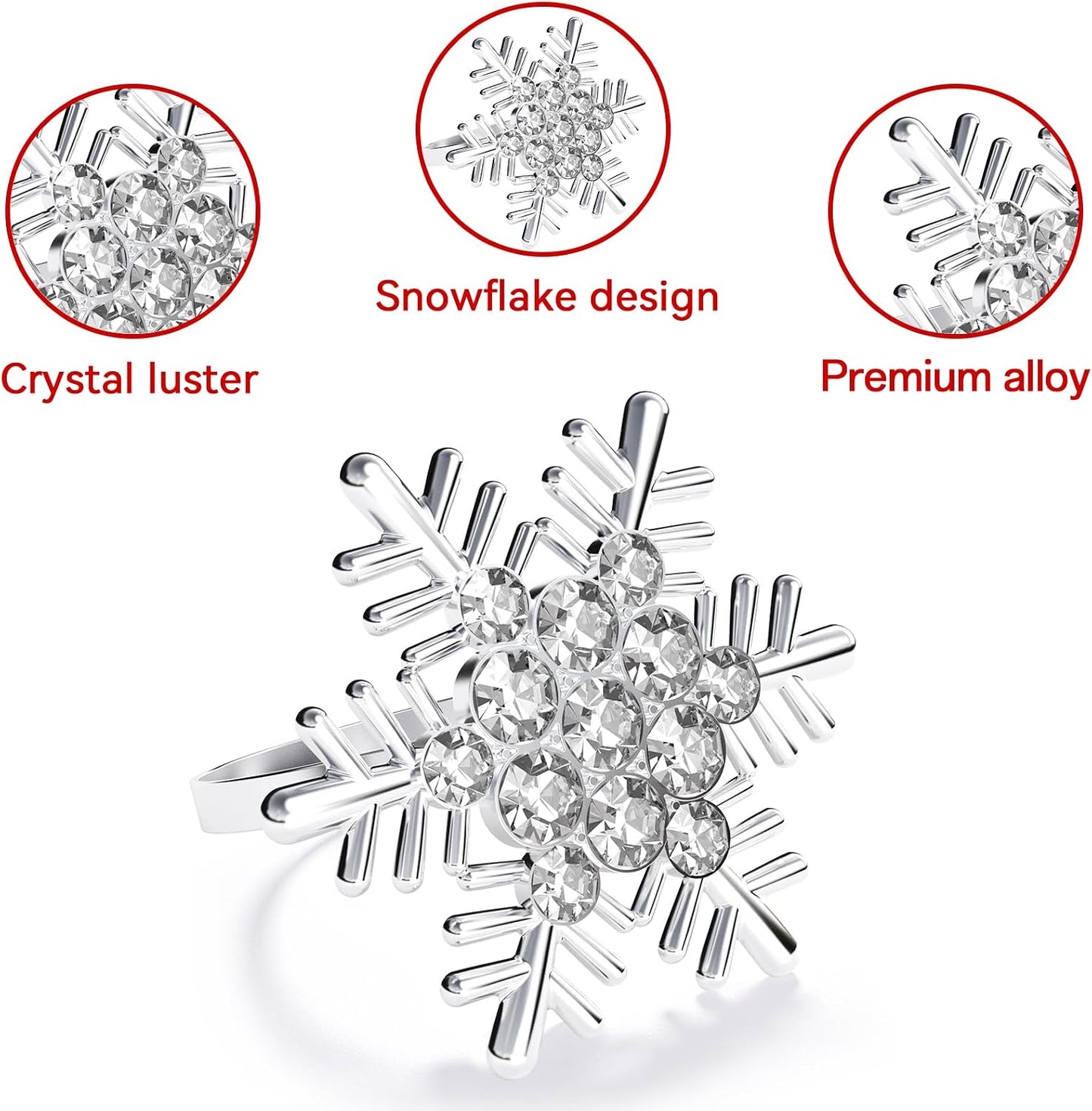 Christmas Silver Snowflake Napkin Rings Set of 12, Napkins Ring for Dinning Table - Rustic Dinner Tables Decoration for