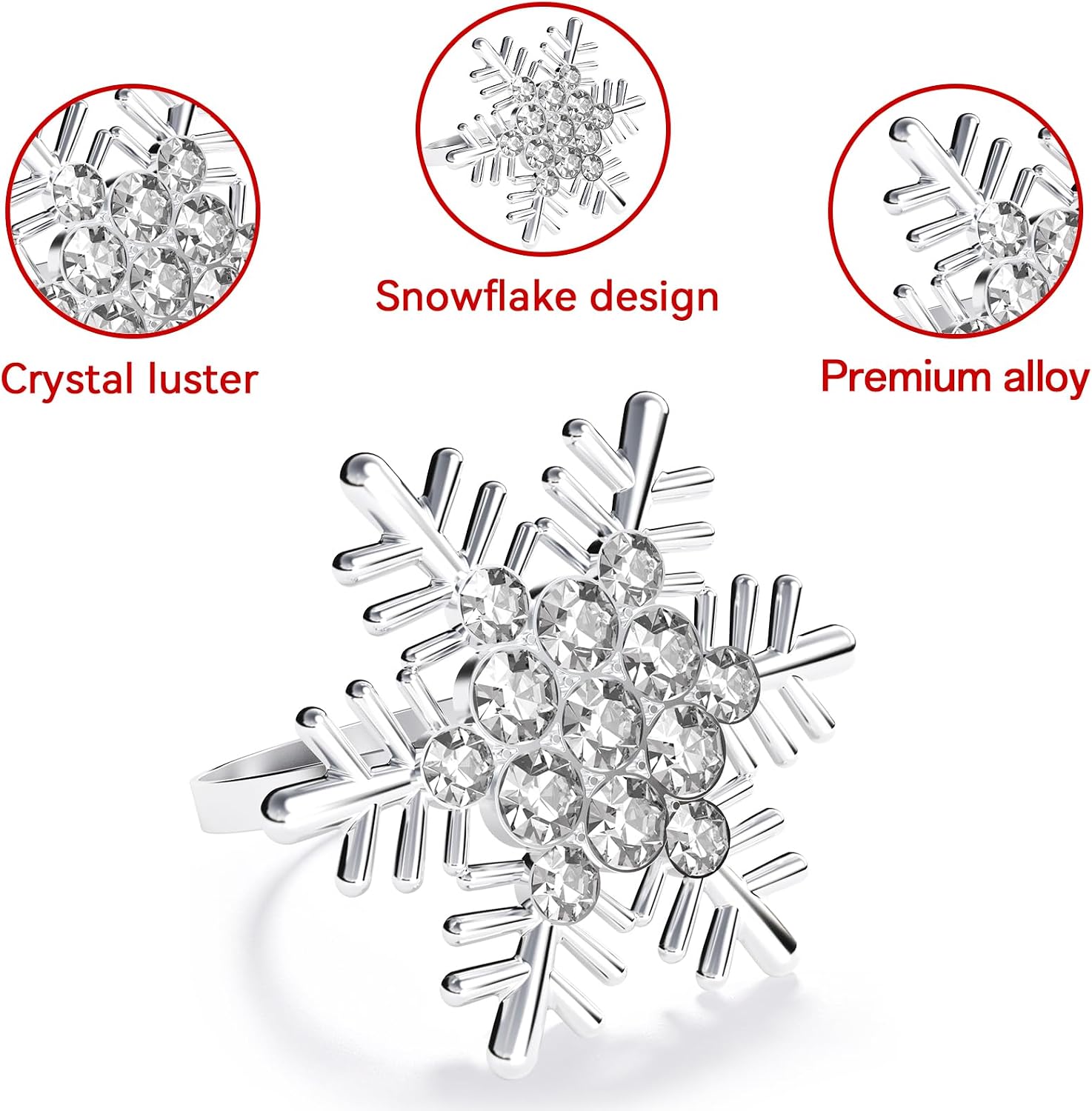 Christmas Silver Snowflake Napkin Rings Set of 12, Napkins Ring for Dinning Table - Rustic Dinner Tables Decoration for