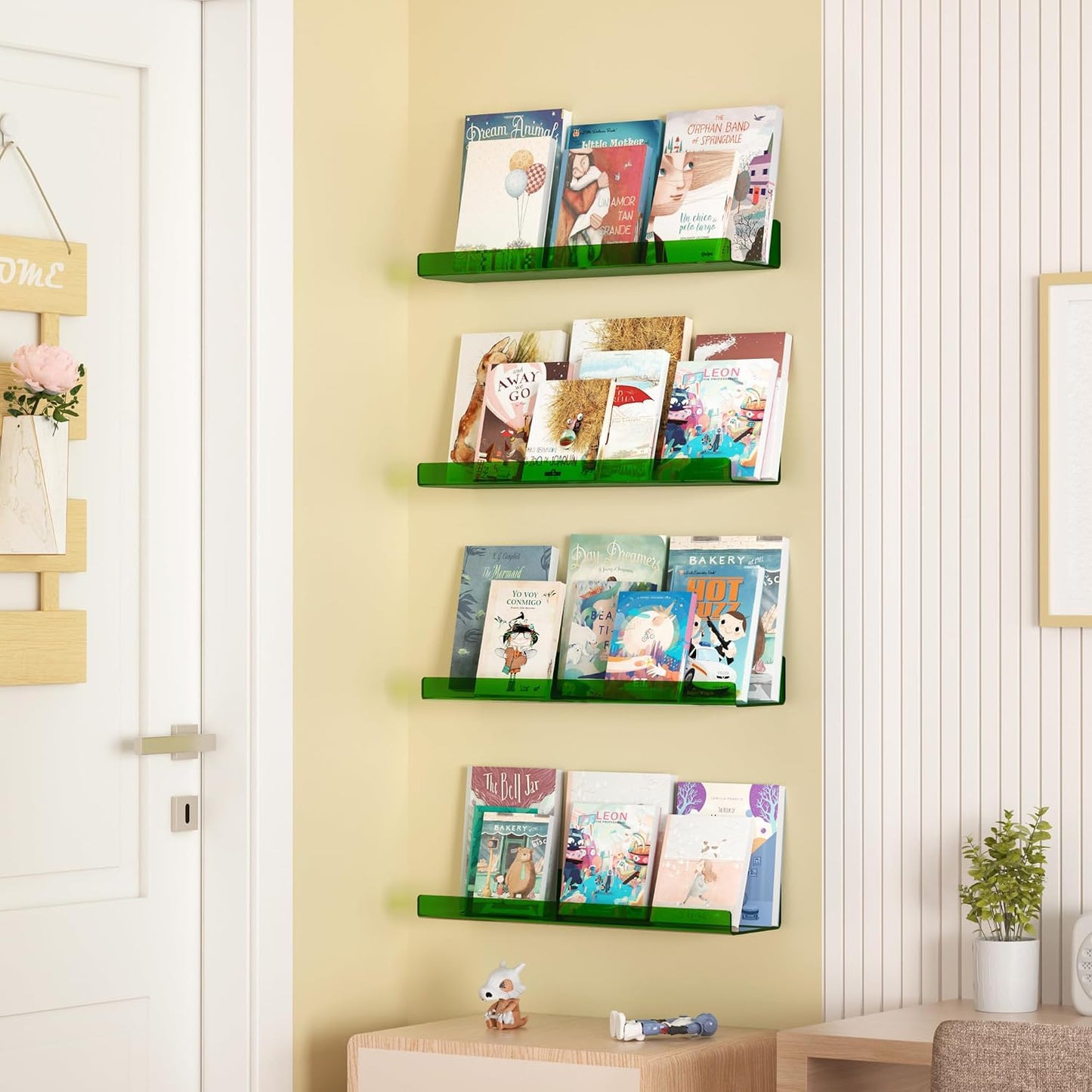 upsimples 4 Pcs 15" Acrylic Shelves for Wall Decor and Display, Green | Cute Floating Shelf for Perfume, Skincare, Nail