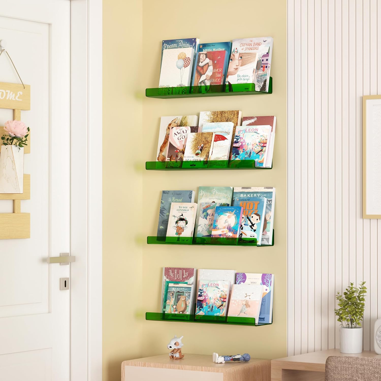 upsimples 4 Pcs 15" Acrylic Shelves for Wall Decor and Display, Green | Cute Floating Shelf for Perfume, Skincare, Nail