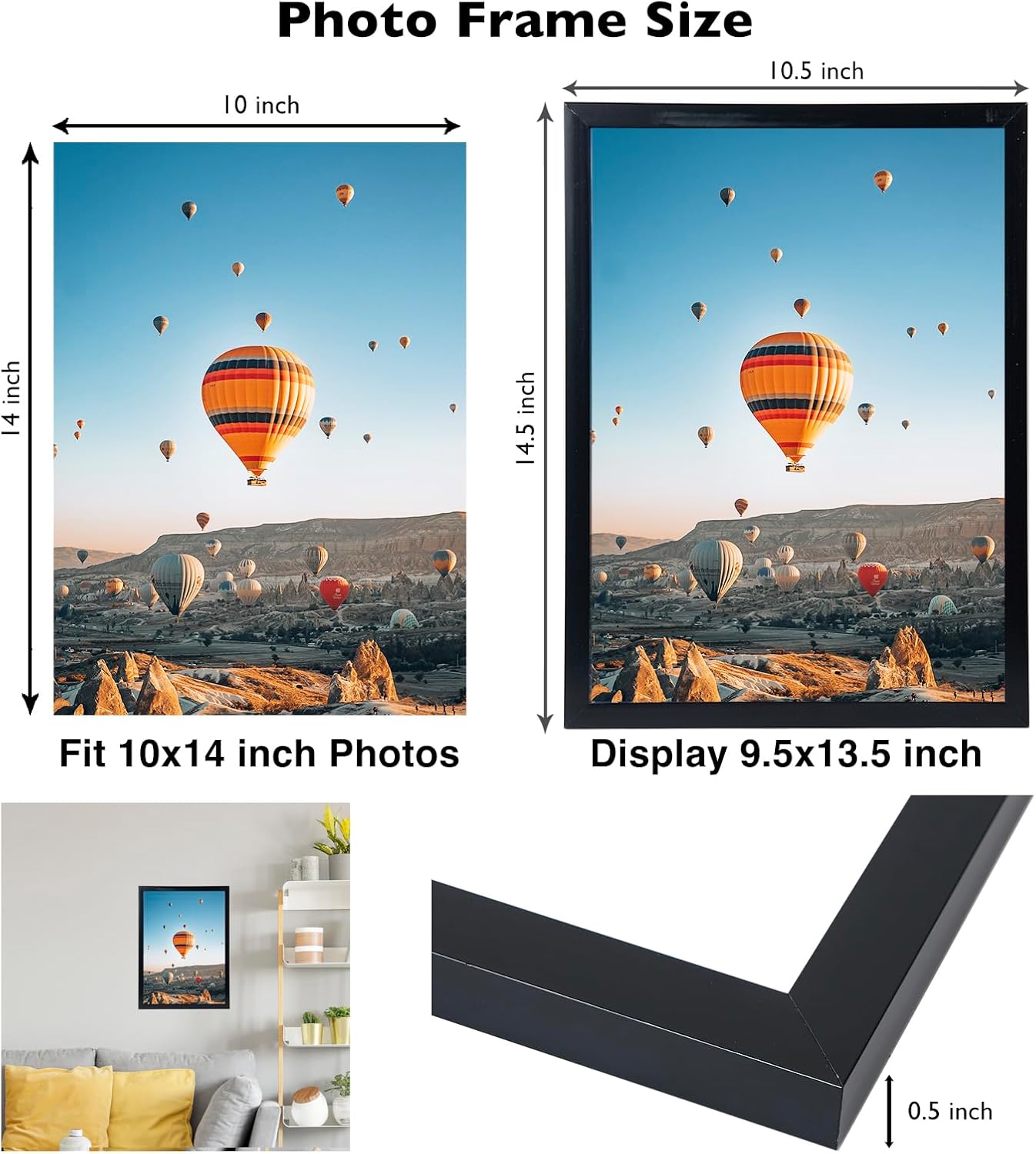 JCJMY 10x14 Picture Frame Set of 6 Black for 30 x 40cm Diamond Painting Art, Wall Mounting Horizontally or Vertically