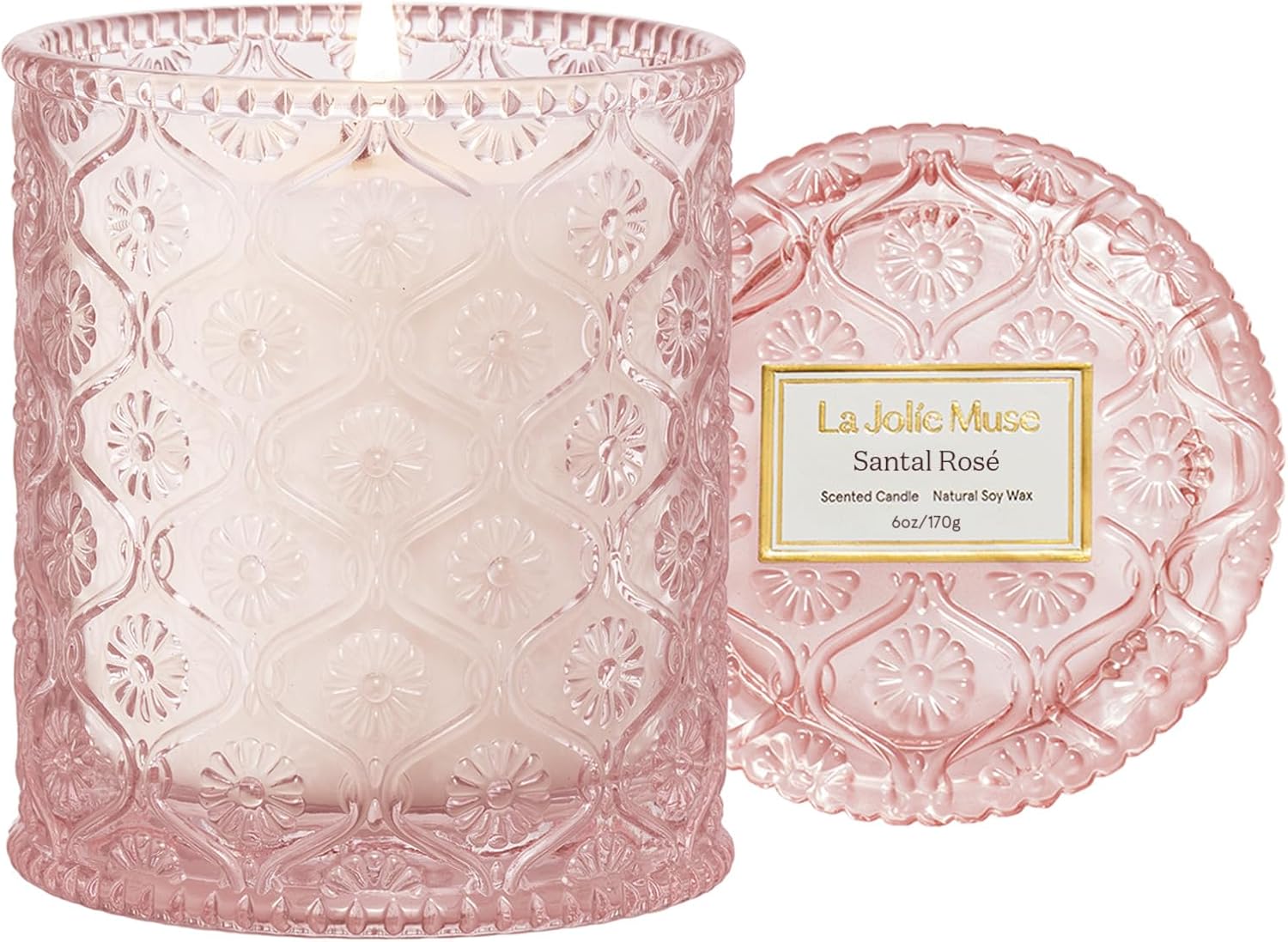 LA JOLIE MUSE Santal Rosé Scented Candles for Home, Natural Soy 40 Hrs