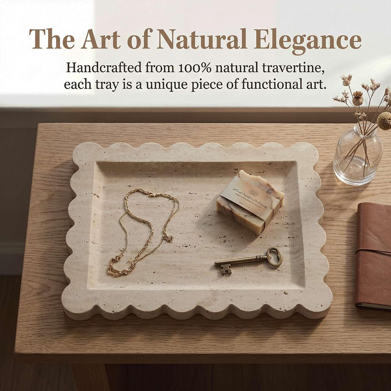 Travertine Tray / Rectangle Vanity Tray / Beige / 11 x 8