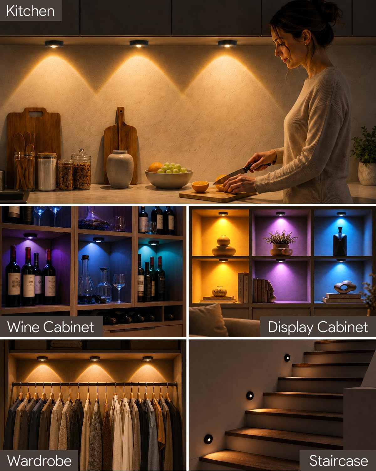 Yiliaw Under Cabinet Rechargeable Puck Lights with Remote Control,Multi-Use Under Cabinet Lighting for Kitchen