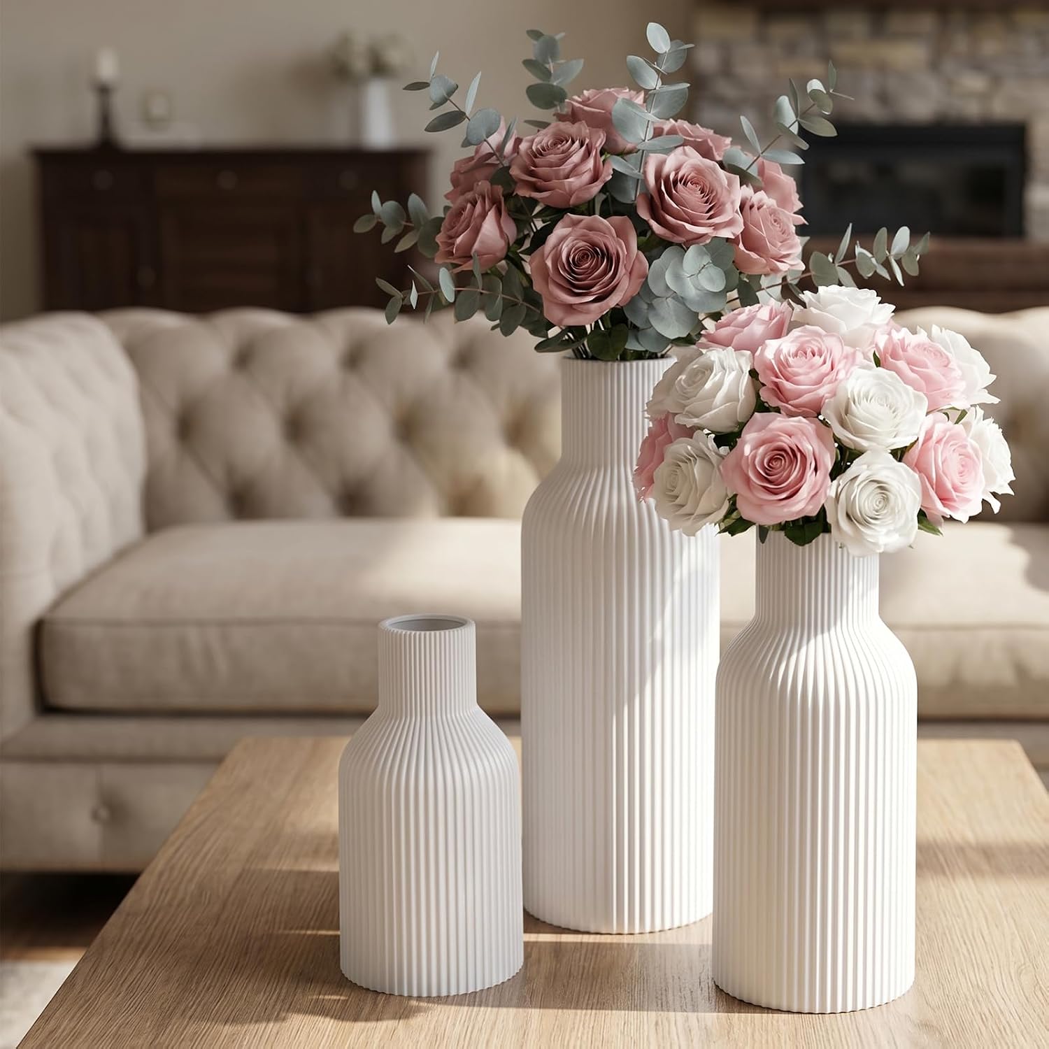 Ceramic Flower Vases / 3-piece-set / White / Set of 3