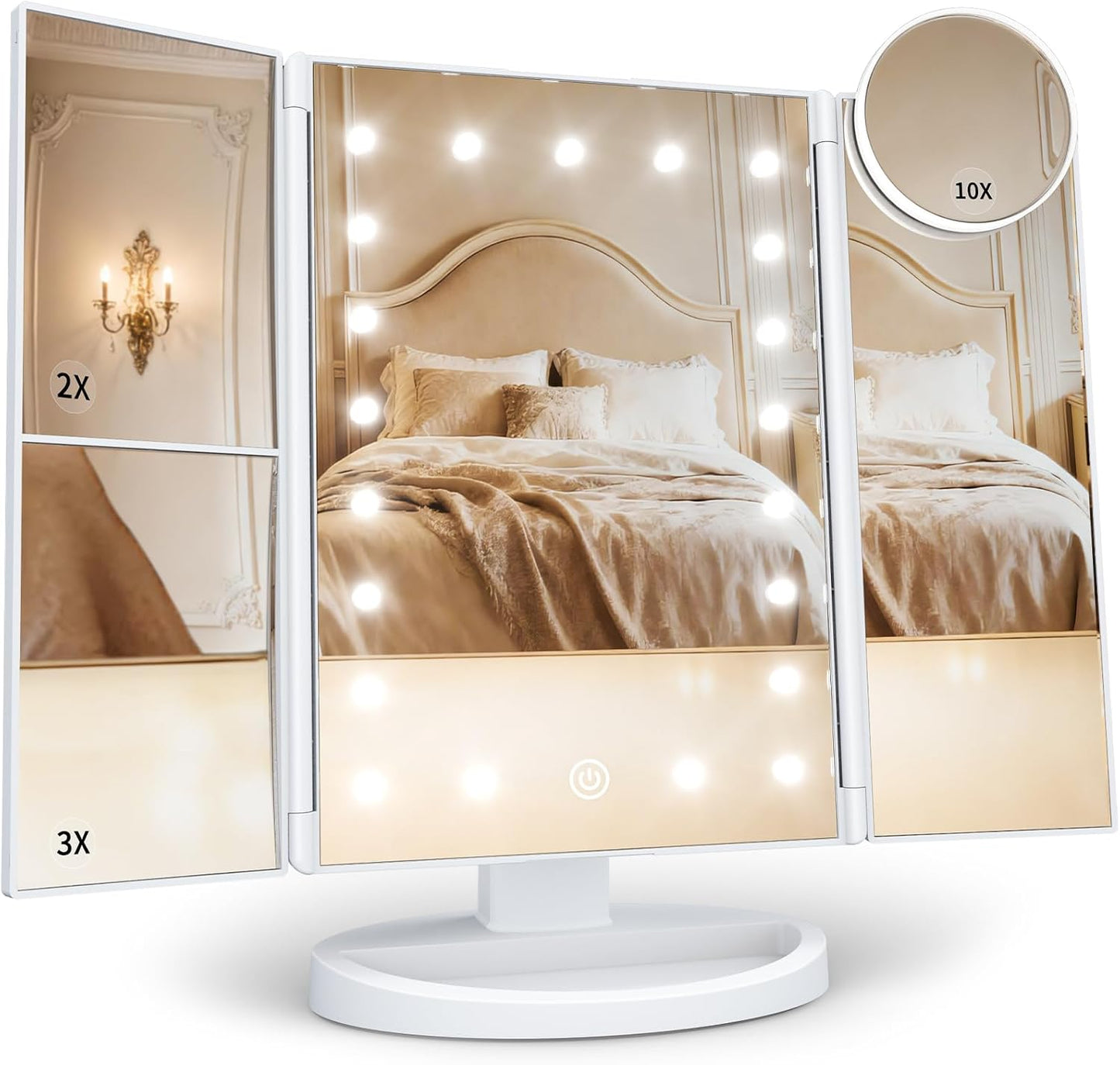 HUONUL 2X/3X/10X Magnifying Vanity Mirror with Light, Trifold Makeup Mirror