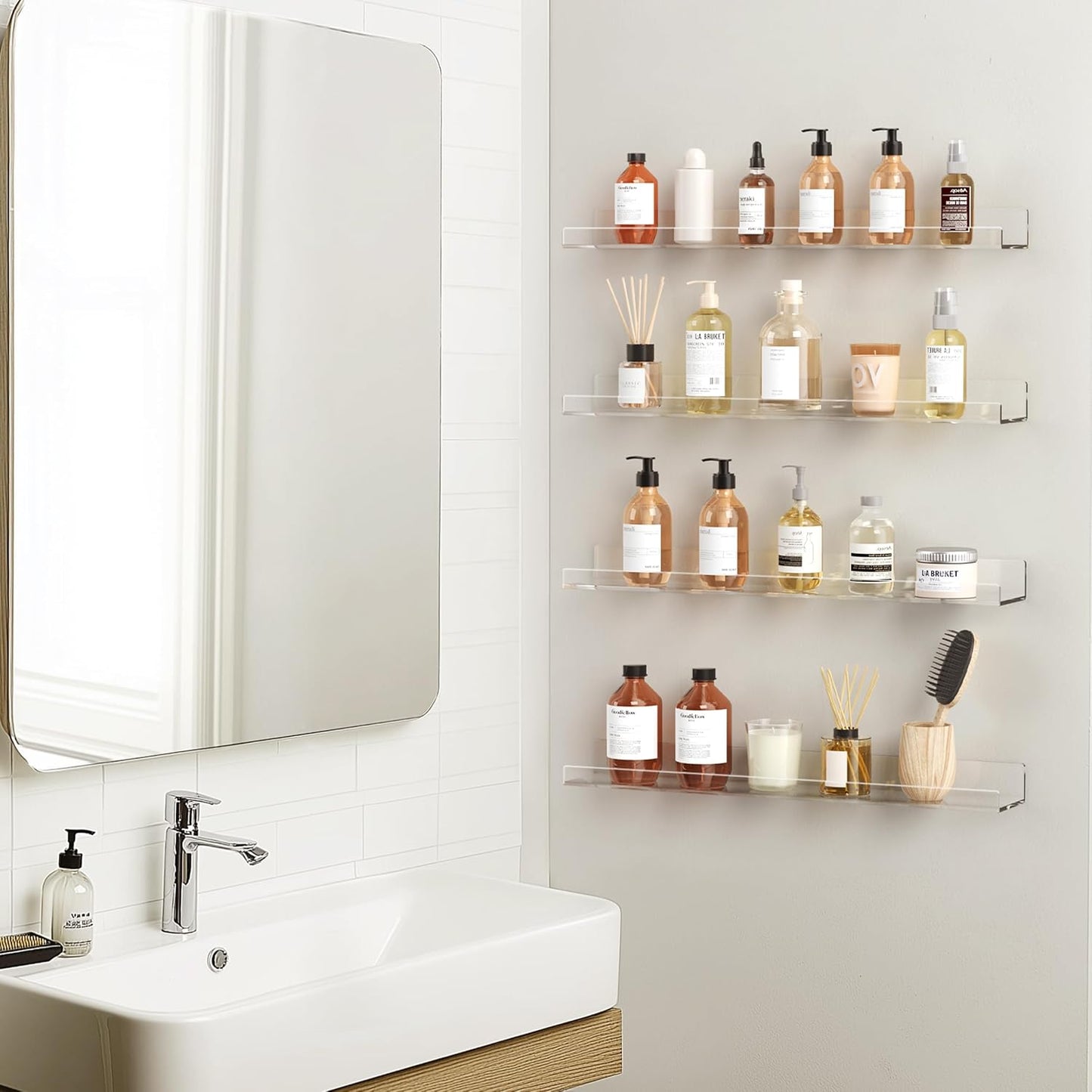 HBlife 36 Inches Floating Shelves Wall Mounted Clear Acrylic Shelves for Figures, 16 Inch Stud Spacing Invisible