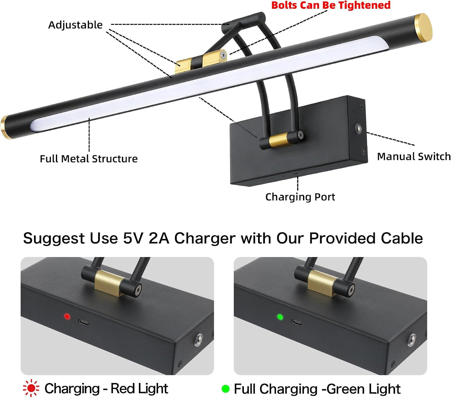16" Picture Lights for Wall, 8000mAh Rechargeable Wireless Remote | Battery Operated Art Light 3000K/4000K/6000K