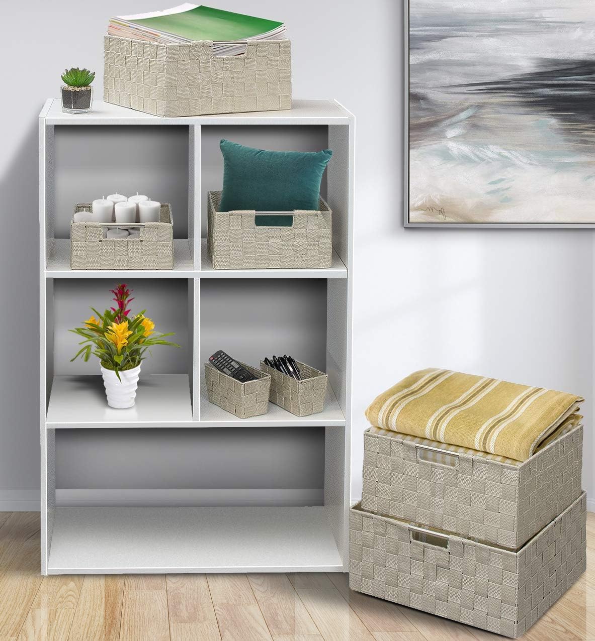 Linen Closet Organizers and Storage / 7 Piece - Beige / Set of 7