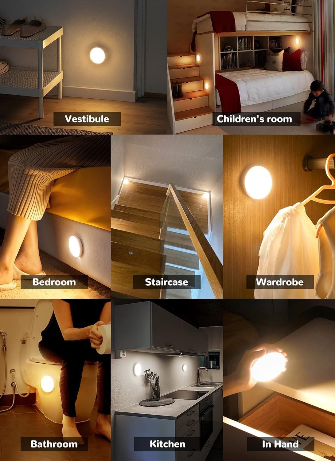 Homelist 6 Pack Motion Sensor Light Indoor, Rechargeable Puck Lights, Wireless Battery Operated Night Light for Closet