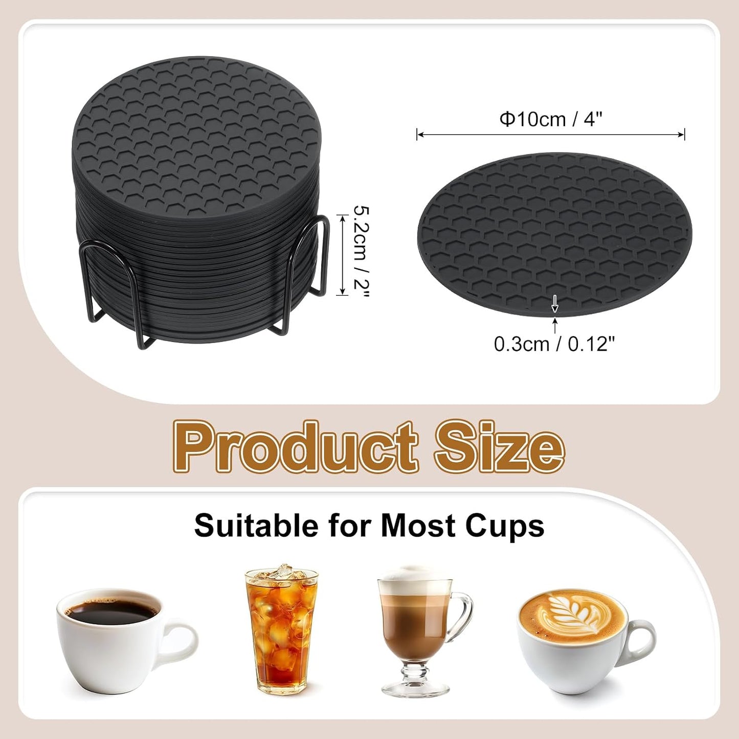Holder / Round Coaster for Drink / Black / 4 Inch / Set of 24