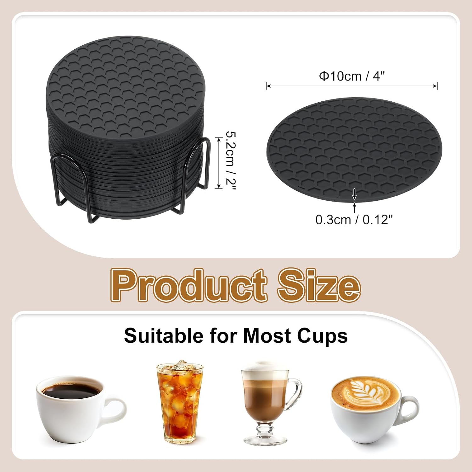 Holder / Round Coaster for Drink / Black / 4 Inch / Set of 24