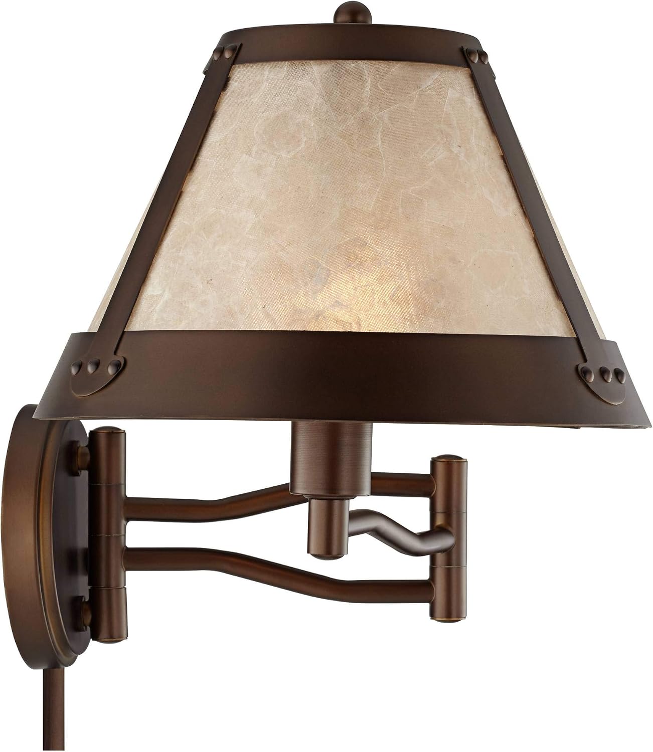 Samuel 14" High Mica Shade Plug-In Swing Arm Rustic Wall Lamp Light Fixture | Mission Industrial Bronze Natural Blonde