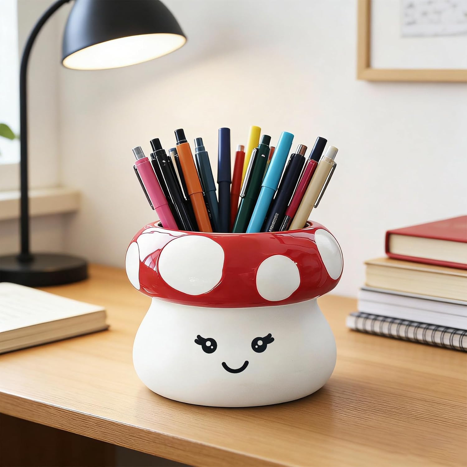 Red Ceramic Mushroom Planter Pot / Red and White / 4.5 x 3.35