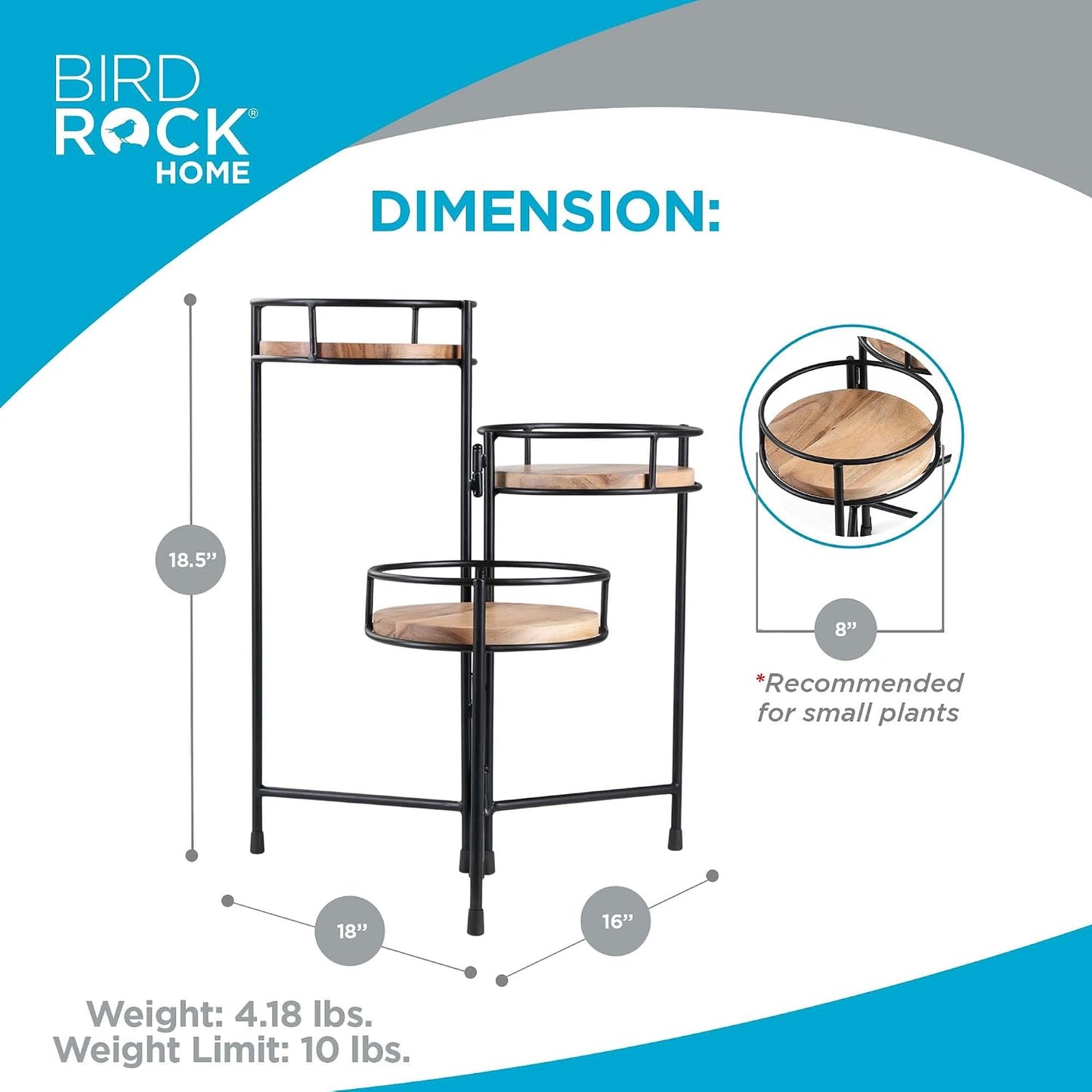 BIRDROCK HOME 3-Tier Plant Stand - Acacia Wood Plant Holder - Adjustable Collapsible Design - Display Shelves for Pots