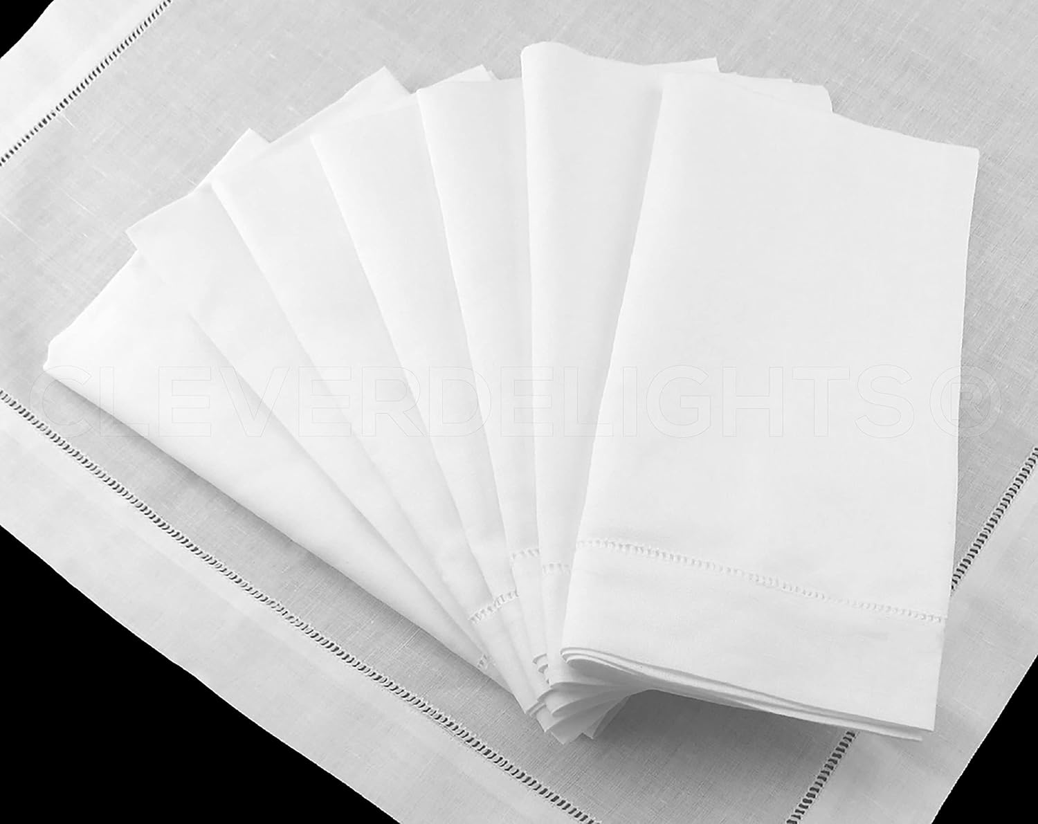 CleverDelights 20" White Hemstitch Dinner Napkins - 12 Pack - 55/45 Linen Cotton Blend