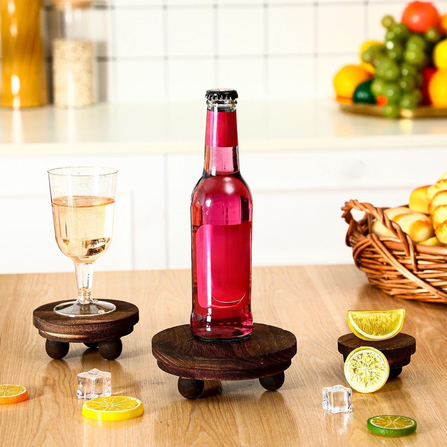 Mini Wooden Risers for Decor Small Round Pedestal Stand / Brown / 5/4/3 Inch / 3 Inch / Set of 3