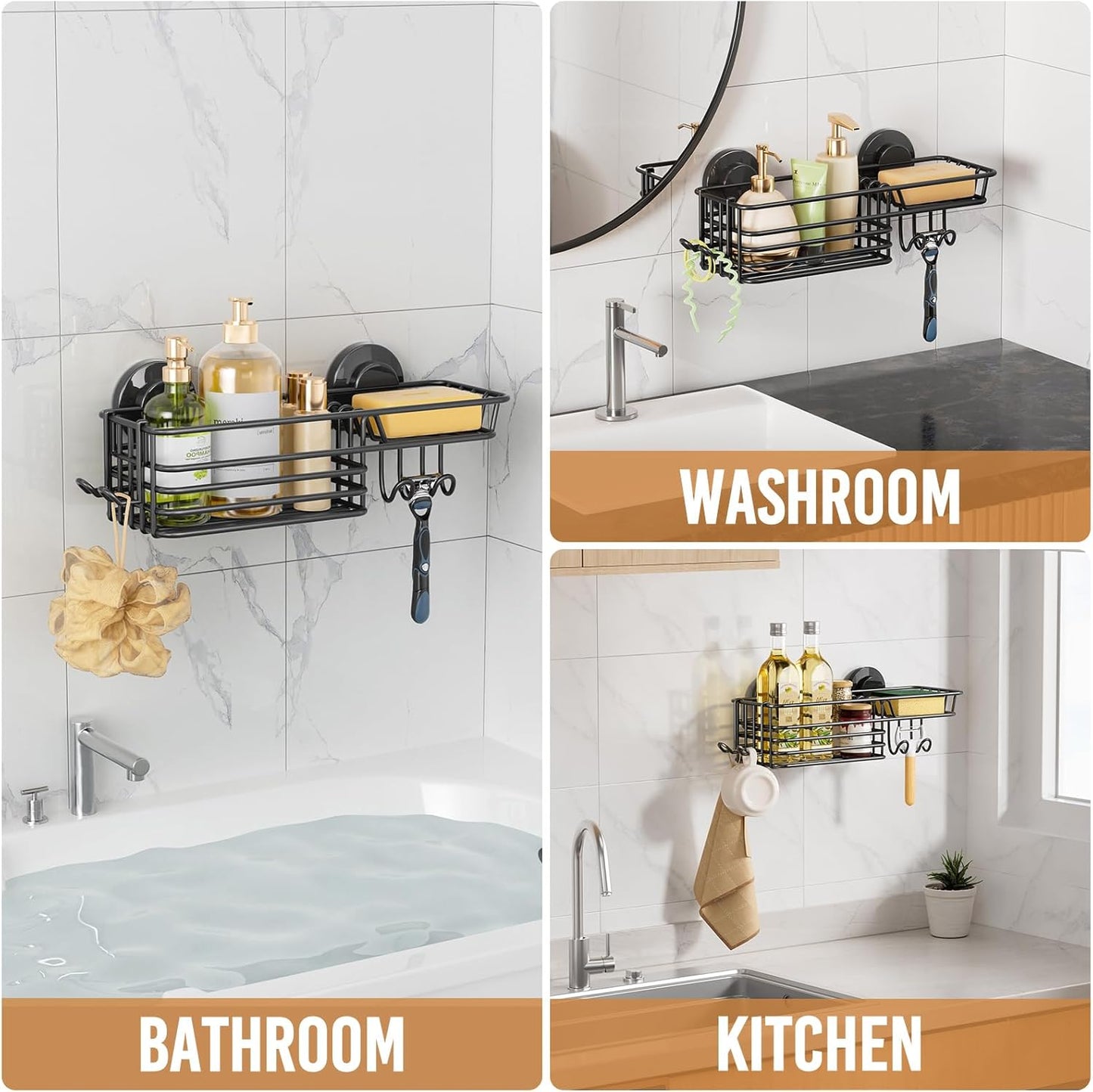 Hooks and Soap Holder / Black / 1 x Medium
